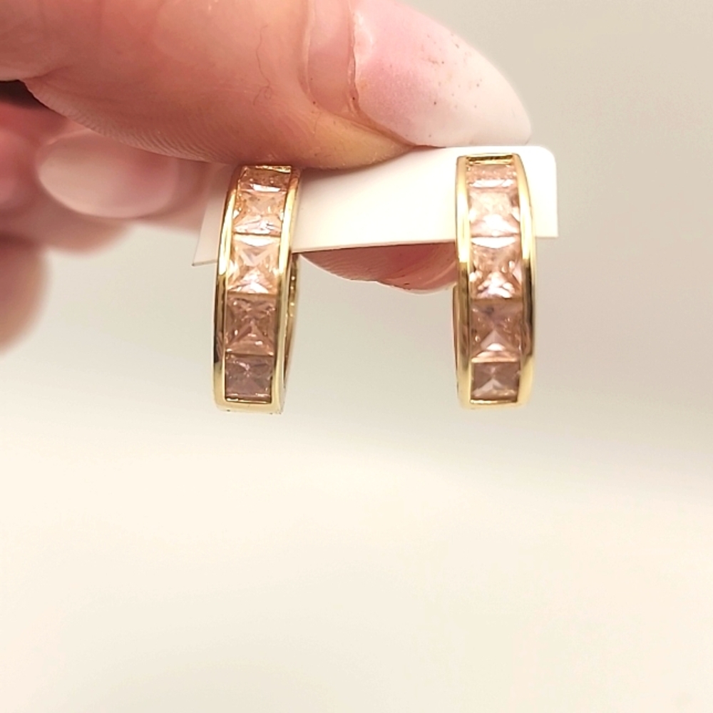 Elegant Gold and Pink Huggie Earrings